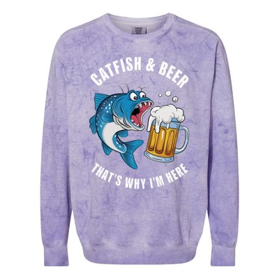 Catfish And Beer ThatS Why IM Here Catfish Fishing Flathead Gift Colorblast Crewneck Sweatshirt