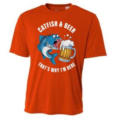 Catfish And Beer ThatS Why IM Here Catfish Fishing Flathead Gift Cooling Performance Crew T-Shirt