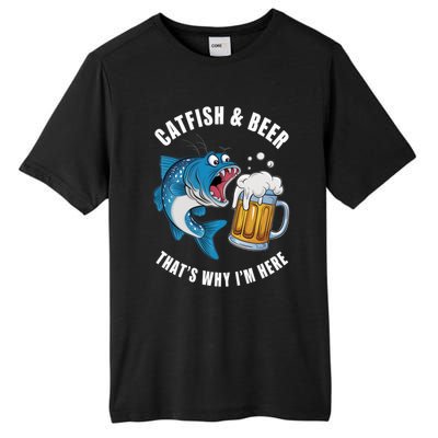 Catfish And Beer ThatS Why IM Here Catfish Fishing Flathead Gift Tall Fusion ChromaSoft Performance T-Shirt