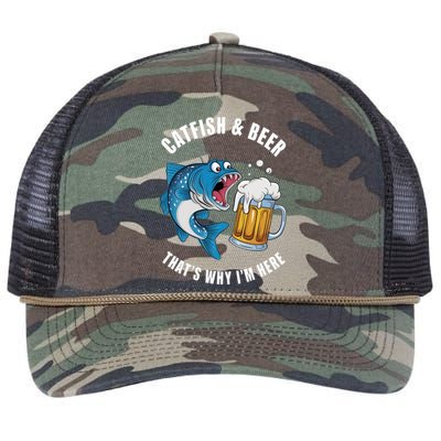 Catfish And Beer ThatS Why IM Here Catfish Fishing Flathead Gift Retro Rope Trucker Hat Cap