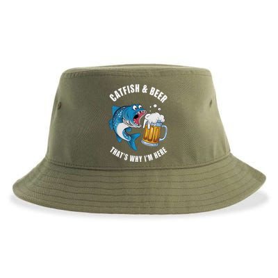 Catfish And Beer ThatS Why IM Here Catfish Fishing Flathead Gift Sustainable Bucket Hat