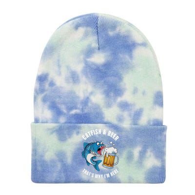 Catfish And Beer ThatS Why IM Here Catfish Fishing Flathead Gift Tie Dye 12in Knit Beanie