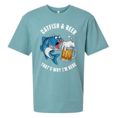 Catfish And Beer ThatS Why IM Here Catfish Fishing Flathead Gift Sueded Cloud Jersey T-Shirt