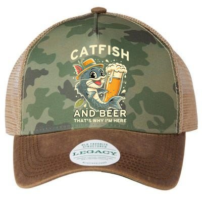 Catfish And Beer ThatS Why IM Here For Catfish Fishing Lover Funny Gift Legacy Tie Dye Trucker Hat