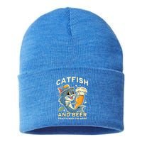 Catfish And Beer ThatS Why IM Here For Catfish Fishing Lover Funny Gift Sustainable Knit Beanie