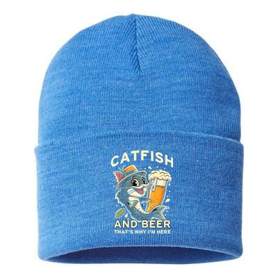 Catfish And Beer ThatS Why IM Here For Catfish Fishing Lover Funny Gift Sustainable Knit Beanie