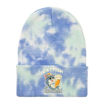 Catfish And Beer ThatS Why IM Here For Catfish Fishing Lover Funny Gift Tie Dye 12in Knit Beanie