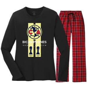 Club America Bicampeon Torneo Apertura 2023 Clausura 2024 Women's Long Sleeve Flannel Pajama Set 