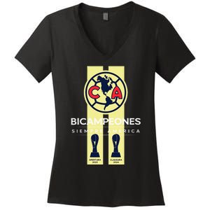 Club America Bicampeon Torneo Apertura 2023 Clausura 2024 Women's V-Neck T-Shirt