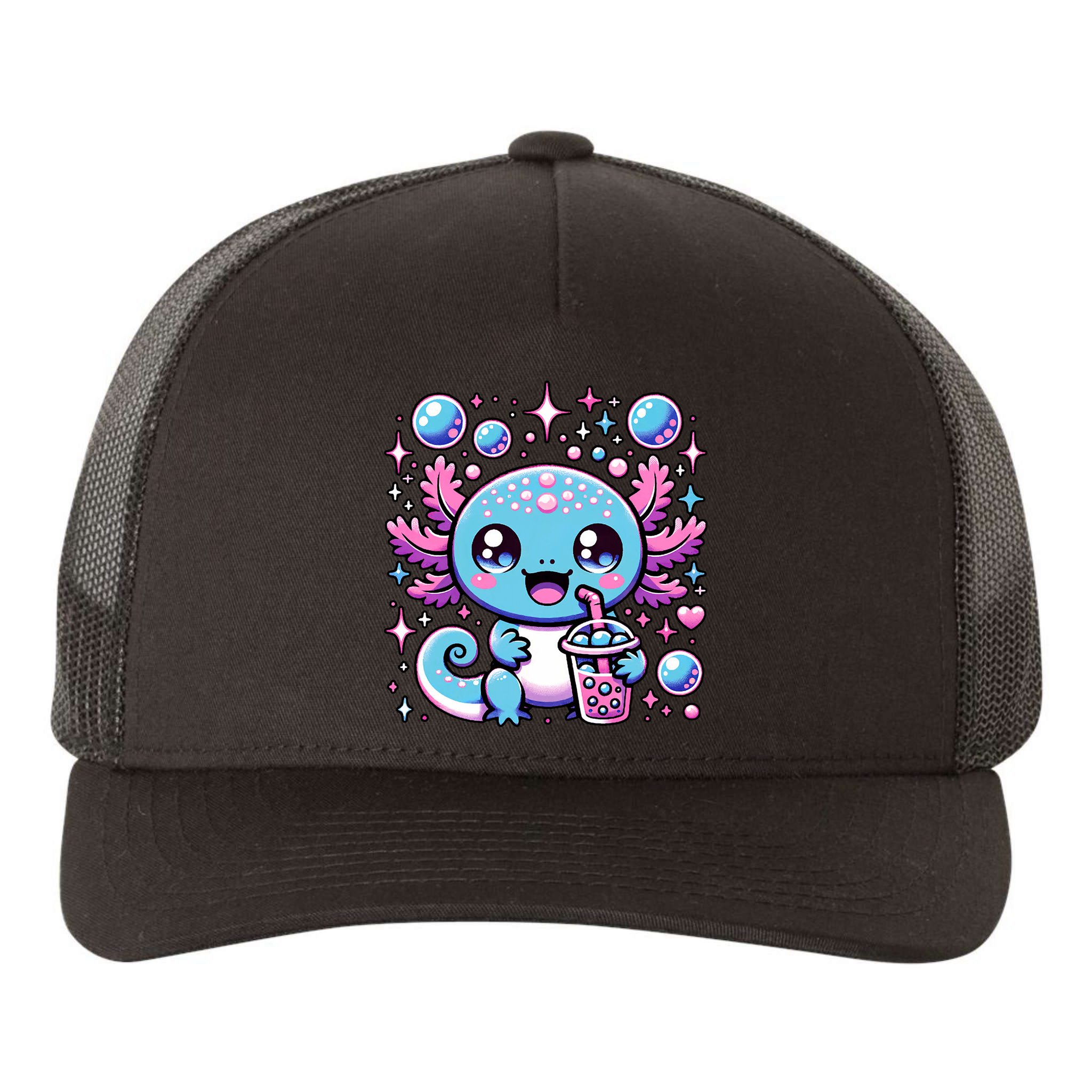 Cute Axolotl Bubble Boba Tea Anime   Yupoong Adult 5-Panel Trucker Hat