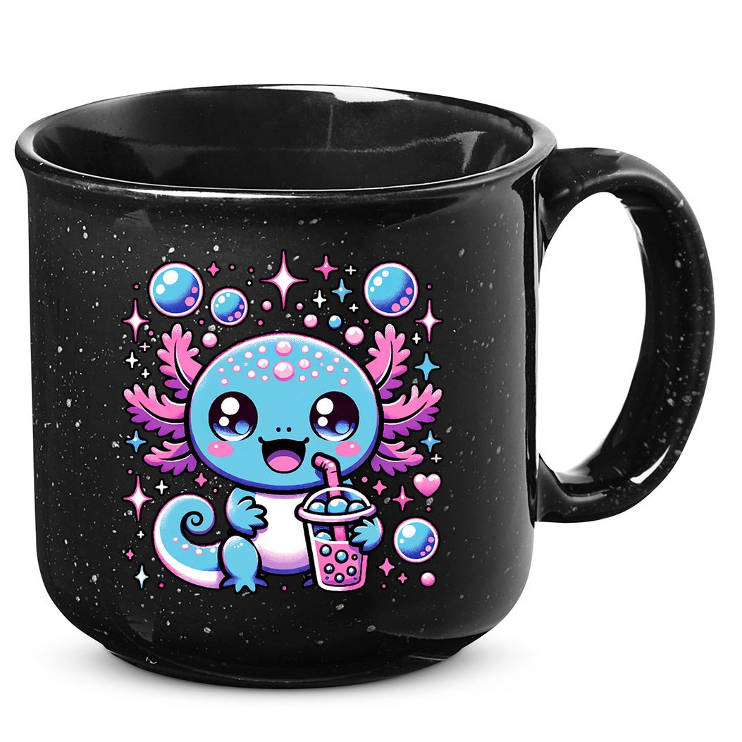 Cute Axolotl Bubble Boba Tea Anime   15oz Campfire Ceramic Mug