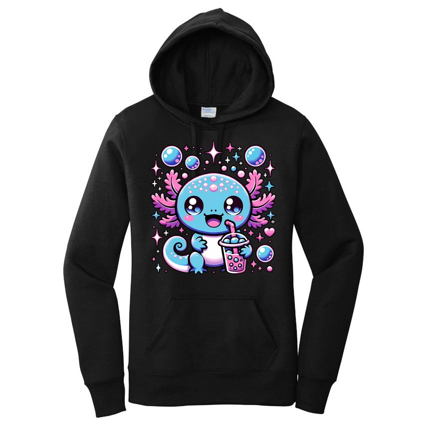 Cute Axolotl Bubble Boba Tea Anime   Women's Pullover Hoodie