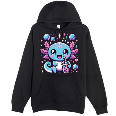 Cute Axolotl Bubble Boba Tea Anime   Premium Pullover Hoodie