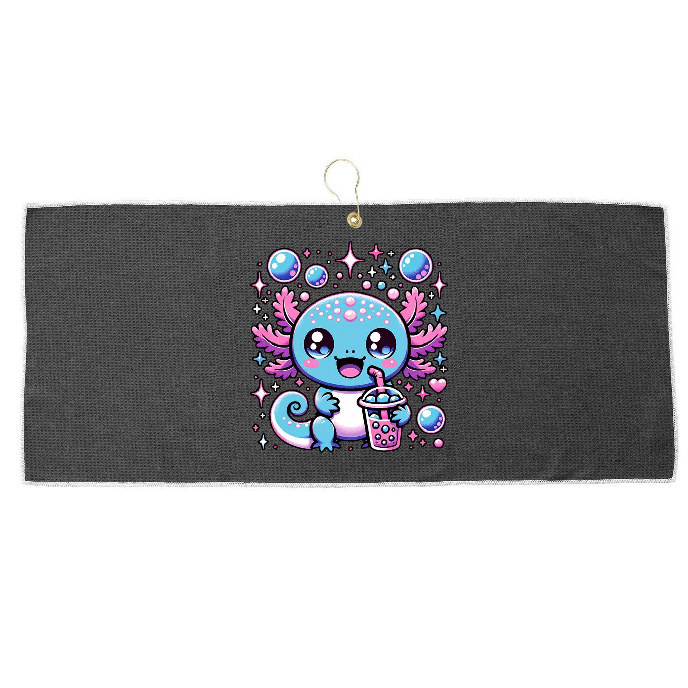 Cute Axolotl Bubble Boba Tea Anime   Large Microfiber Waffle Golf Towel