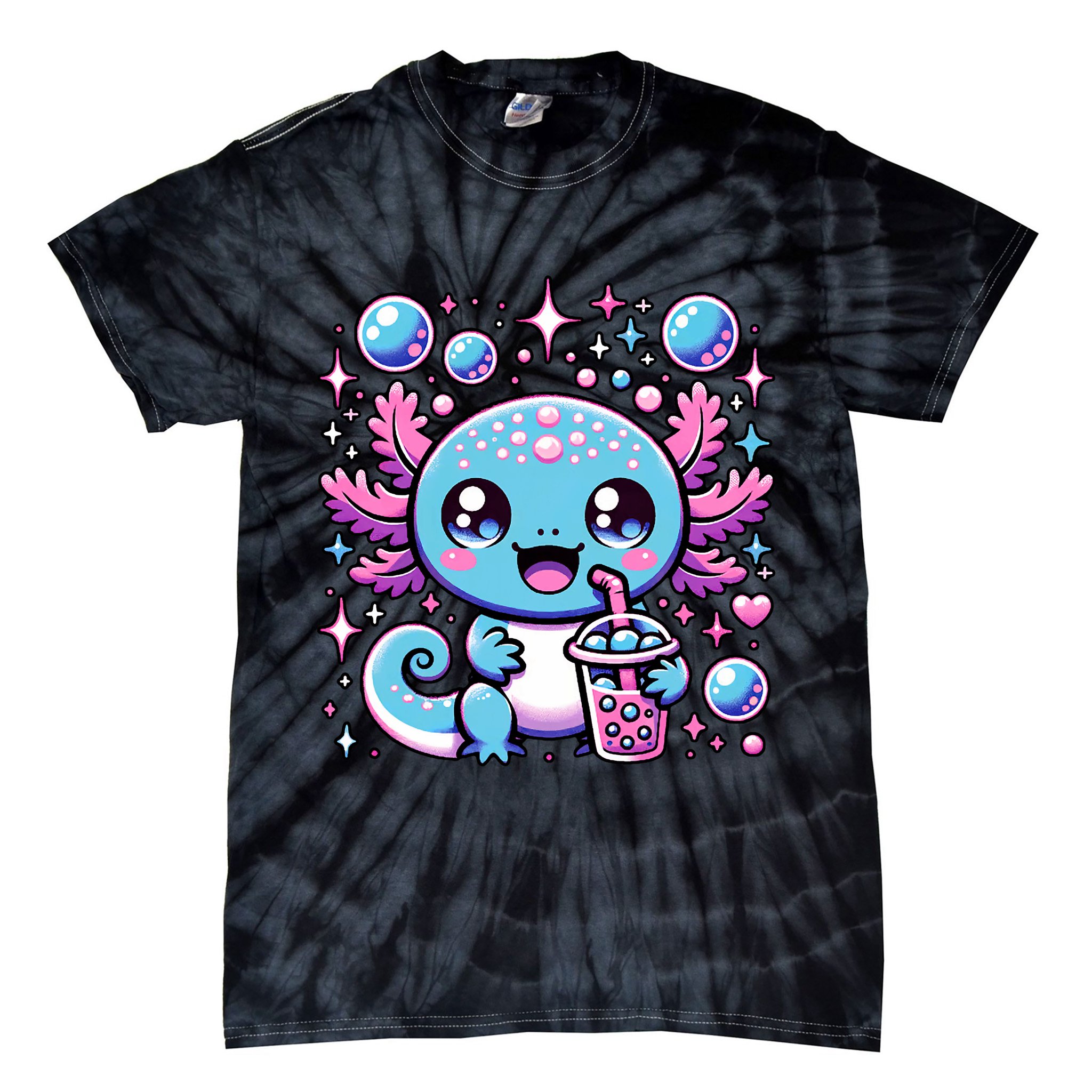 Cute Axolotl Bubble Boba Tea Anime   Tie-Dye T-Shirt