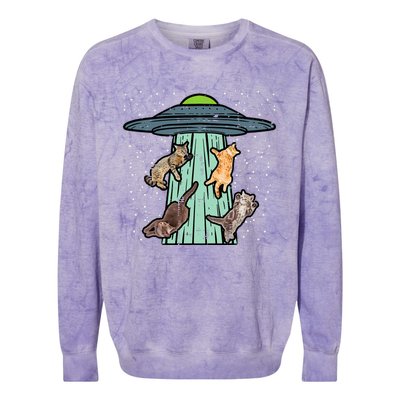 Cats Abducted By Ufo Funny Alien Space Lover Colorblast Crewneck Sweatshirt