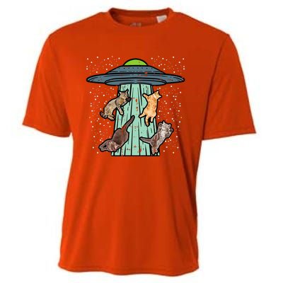 Cats Abducted By Ufo Funny Alien Space Lover Cooling Performance Crew T-Shirt