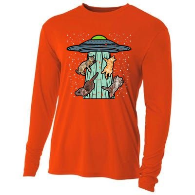 Cats Abducted By Ufo Funny Alien Space Lover Cooling Performance Long Sleeve Crew