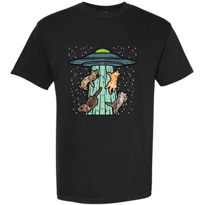 Cats Abducted By Ufo Funny Alien Space Lover Garment-Dyed Heavyweight T-Shirt