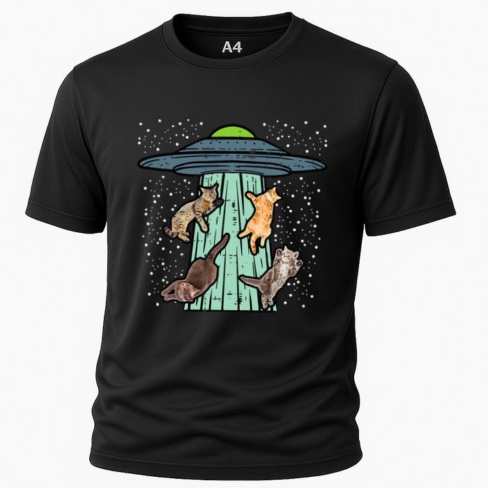 Cats Abducted By Ufo Funny Alien Space Lover Cooling Performance Crew T-Shirt