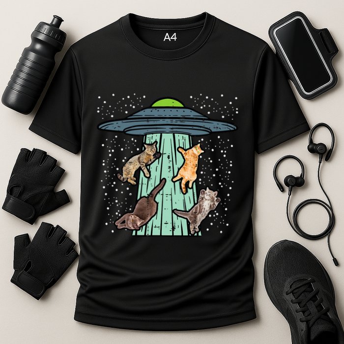 Cats Abducted By Ufo Funny Alien Space Lover Cooling Performance Crew T-Shirt