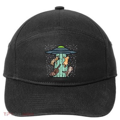 Cats Abducted By Ufo Funny Alien Space Lover 7-Panel Snapback Hat