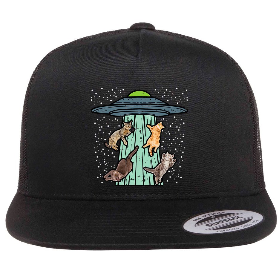 Cats Abducted By Ufo Funny Alien Space Lover Flat Bill Trucker Hat