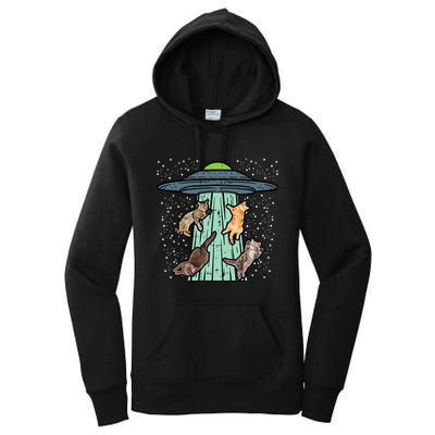 Cats Abducted By Ufo Funny Alien Space Lover Women's Pullover Hoodie