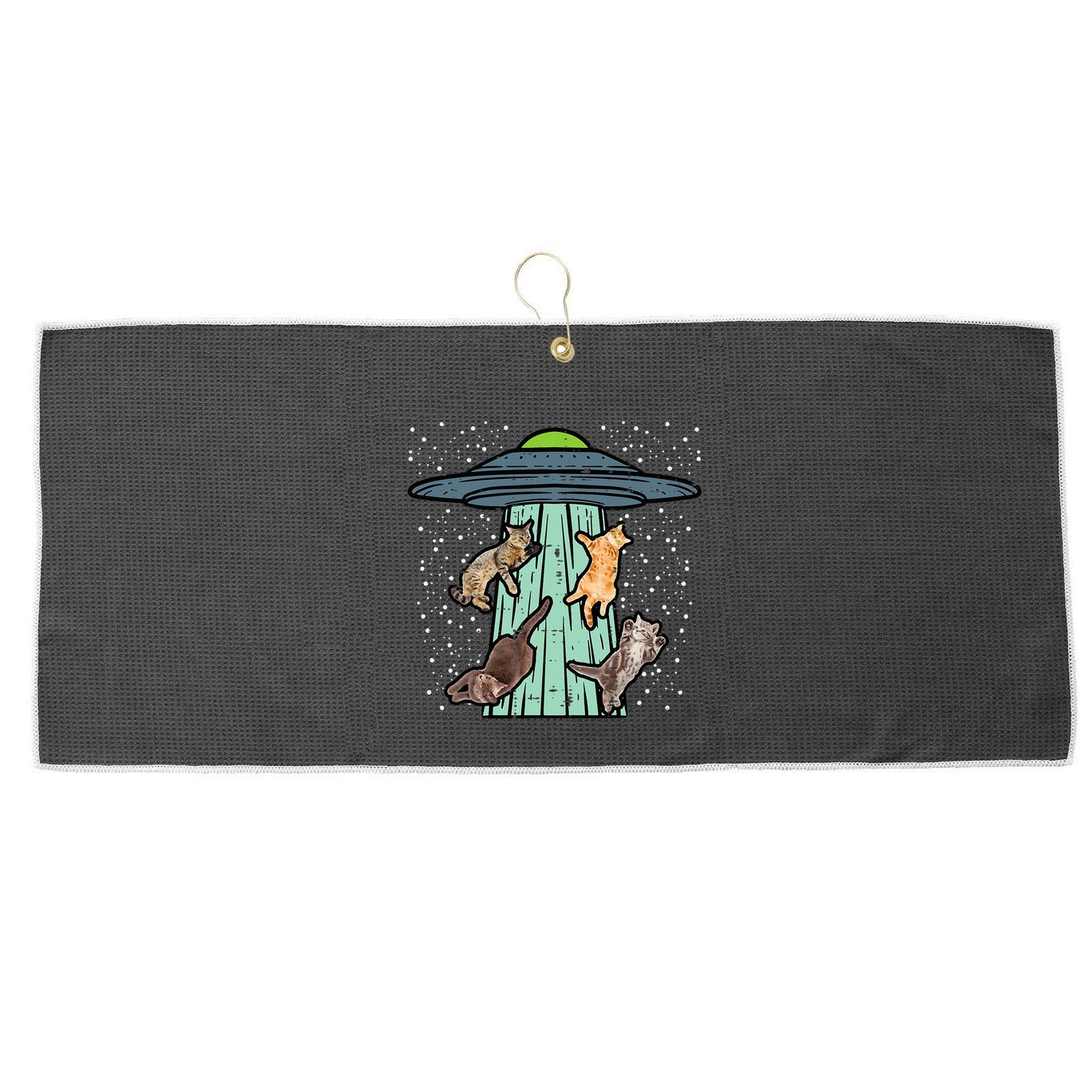 Cats Abducted By Ufo Funny Alien Space Lover Large Microfiber Waffle Golf Towel