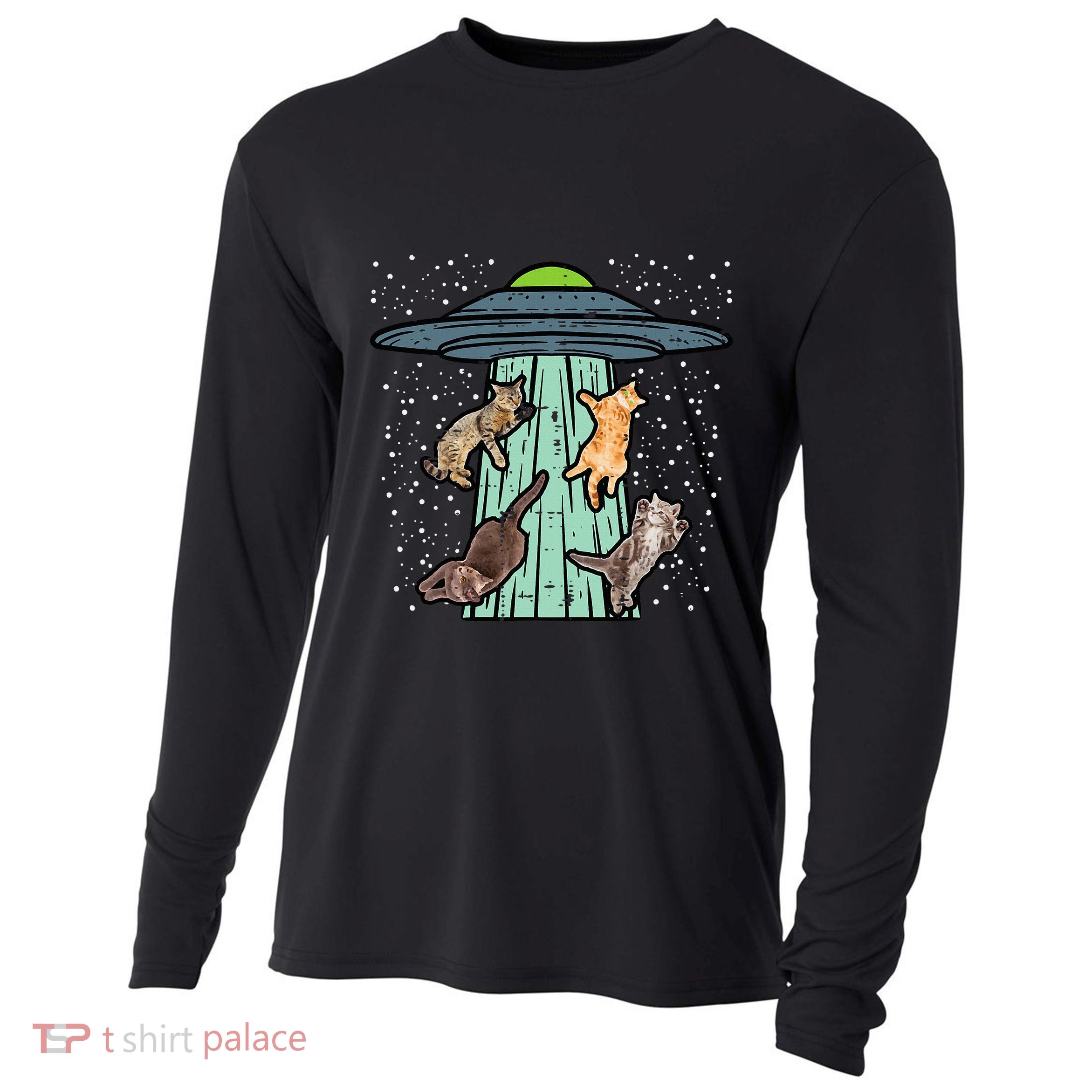 Cats Abducted By Ufo Funny Alien Space Lover Cooling Performance Long Sleeve Crew
