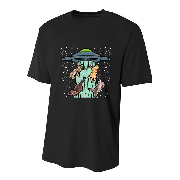Cats Abducted By Ufo Funny Alien Space Lover Youth Performance Sprint T-Shirt