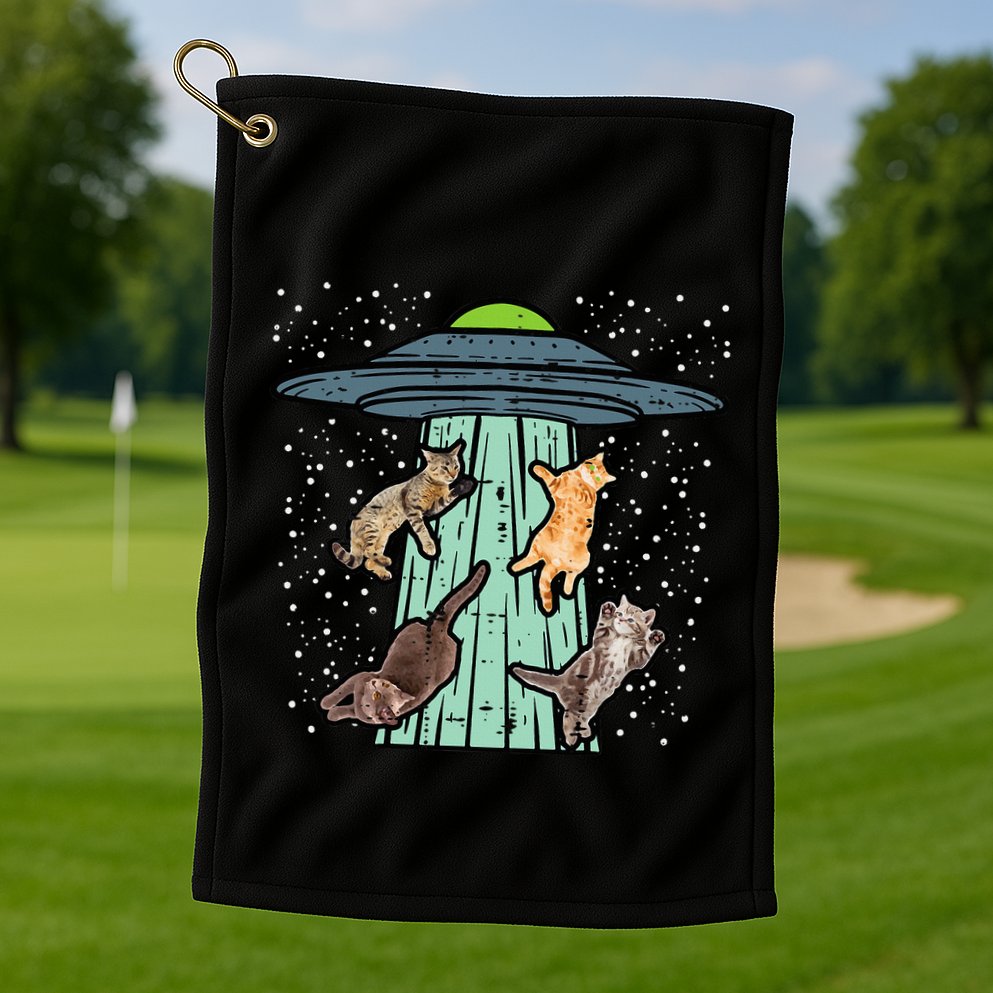 Cats Abducted By Ufo Funny Alien Space Lover Golf Towel