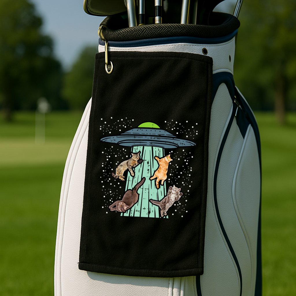 Cats Abducted By Ufo Funny Alien Space Lover Golf Towel