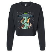 Cats Abducted By Ufo Funny Alien Space Lover Cropped Pullover Crew
