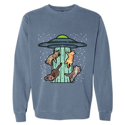 Cats Abducted By Ufo Funny Alien Space Lover Garment-Dyed Sweatshirt