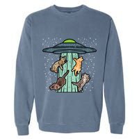 Cats Abducted By Ufo Funny Alien Space Lover Garment-Dyed Sweatshirt
