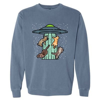 Cats Abducted By Ufo Funny Alien Space Lover Garment-Dyed Sweatshirt