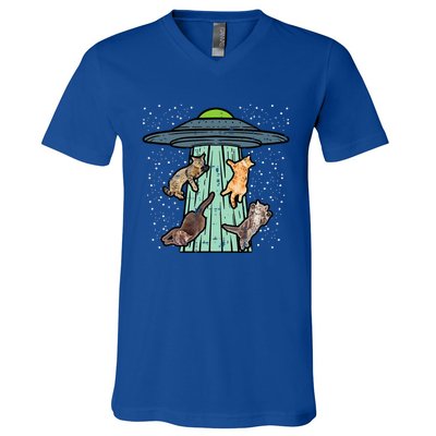 Cats Abducted By Ufo Funny Alien Space Lover V-Neck T-Shirt