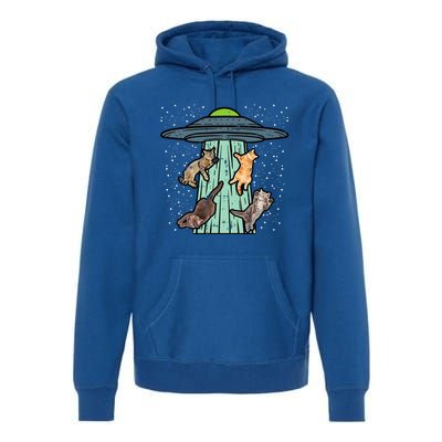 Cats Abducted By Ufo Funny Alien Space Lover Premium Hoodie