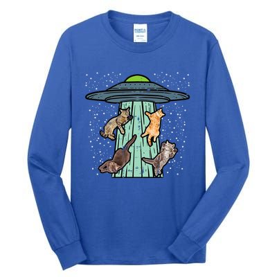 Cats Abducted By Ufo Funny Alien Space Lover Tall Long Sleeve T-Shirt