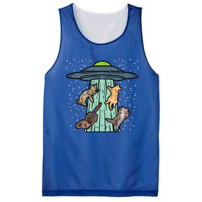 Cats Abducted By Ufo Funny Alien Space Lover Mesh Reversible Basketball Jersey Tank