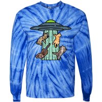 Cats Abducted By Ufo Funny Alien Space Lover Tie-Dye Long Sleeve Shirt