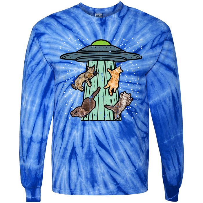 Cats Abducted By Ufo Funny Alien Space Lover Tie-Dye Long Sleeve Shirt