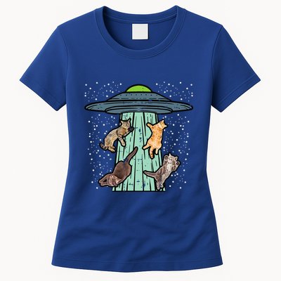 Cats Abducted By Ufo Funny Alien Space Lover Womens T-Shirt