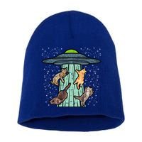 Cats Abducted By Ufo Funny Alien Space Lover Short Acrylic Beanie
