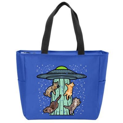 Cats Abducted By Ufo Funny Alien Space Lover Zip Tote Bag