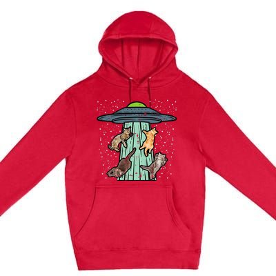 Cats Abducted By Ufo Funny Alien Space Lover Premium Pullover Hoodie