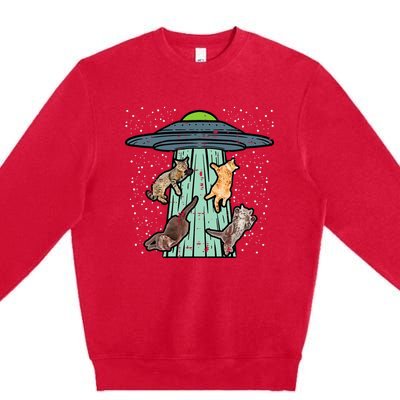 Cats Abducted By Ufo Funny Alien Space Lover Premium Crewneck Sweatshirt