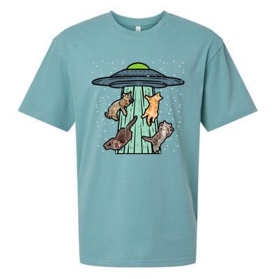 Cats Abducted By Ufo Funny Alien Space Lover Sueded Cloud Jersey T-Shirt