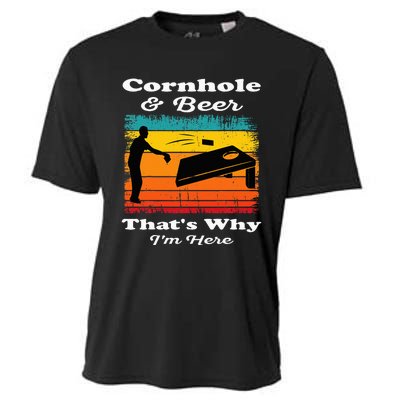 Cornhole And Beer ThatS Why IM Here Funny Cornhole Cooling Performance Crew T-Shirt